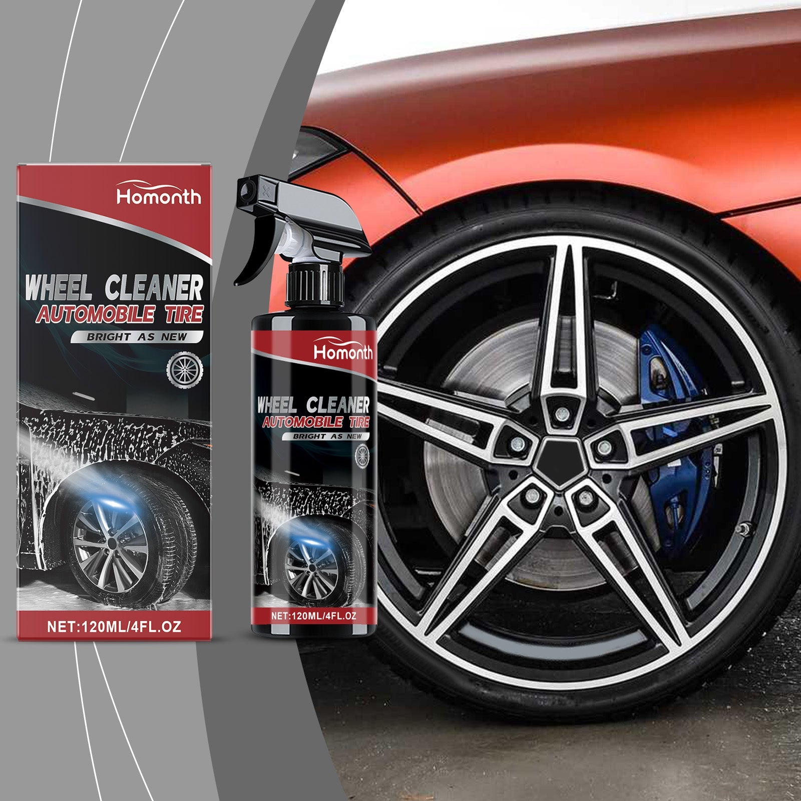 Car Wheel Cleaning Spray, Decontamination, Maintenance, Dirt Removal, Protect & Shine ,120ml