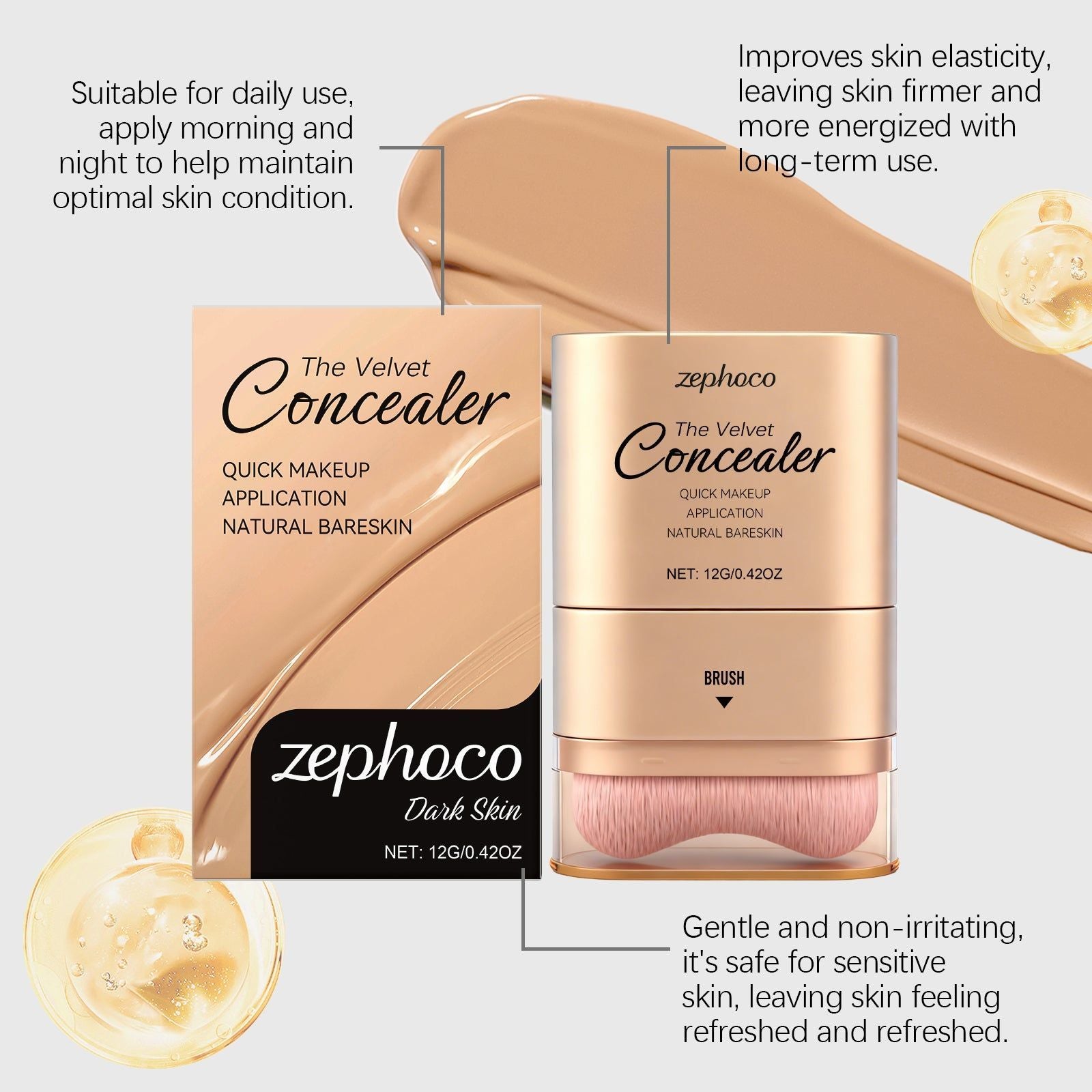 Dark Skin Concealer Foundation Stick, Moisturizing, Natural Face Makeup, All Skin Types ,12g