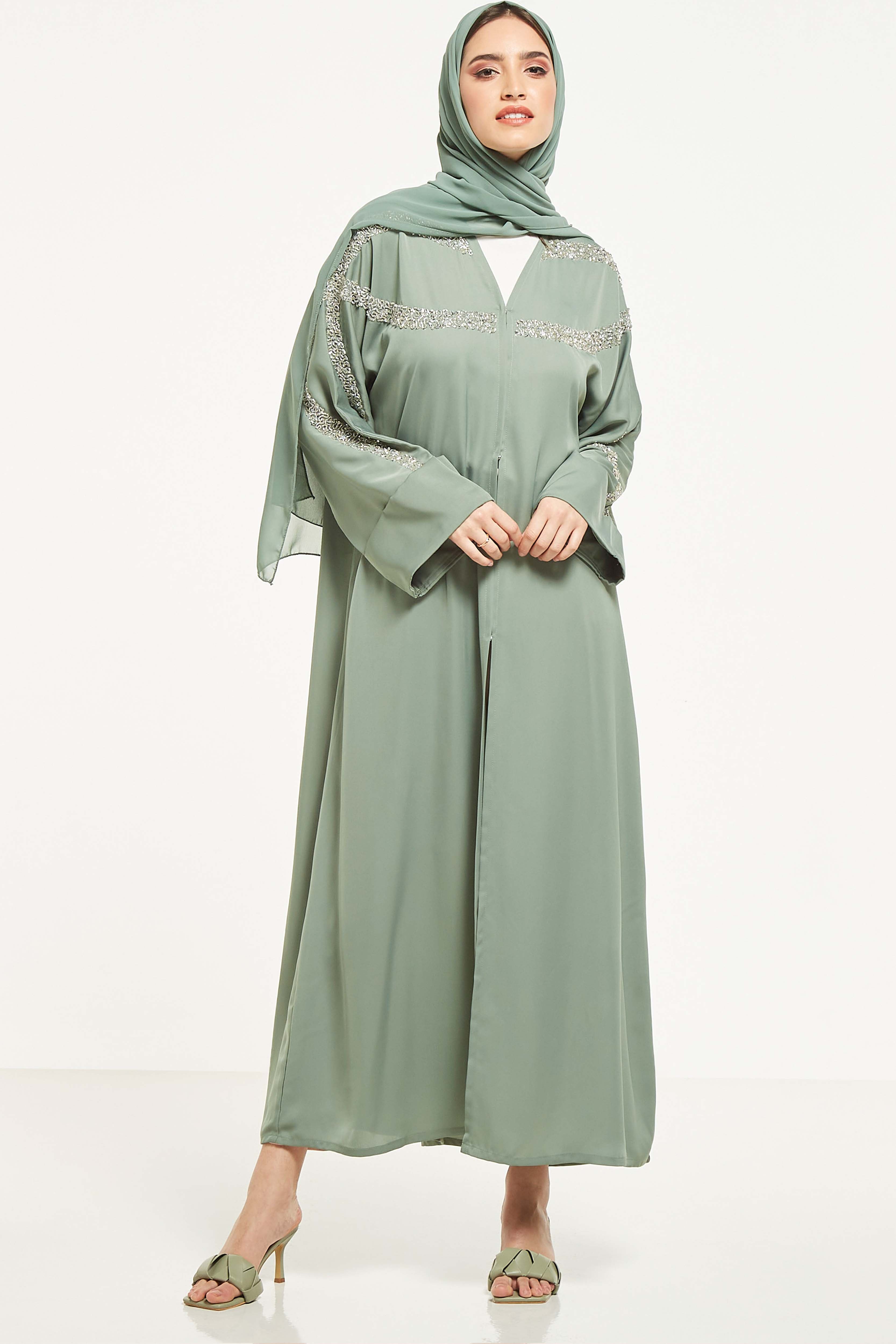MOiSTREET Embellished Abaya with Sheila