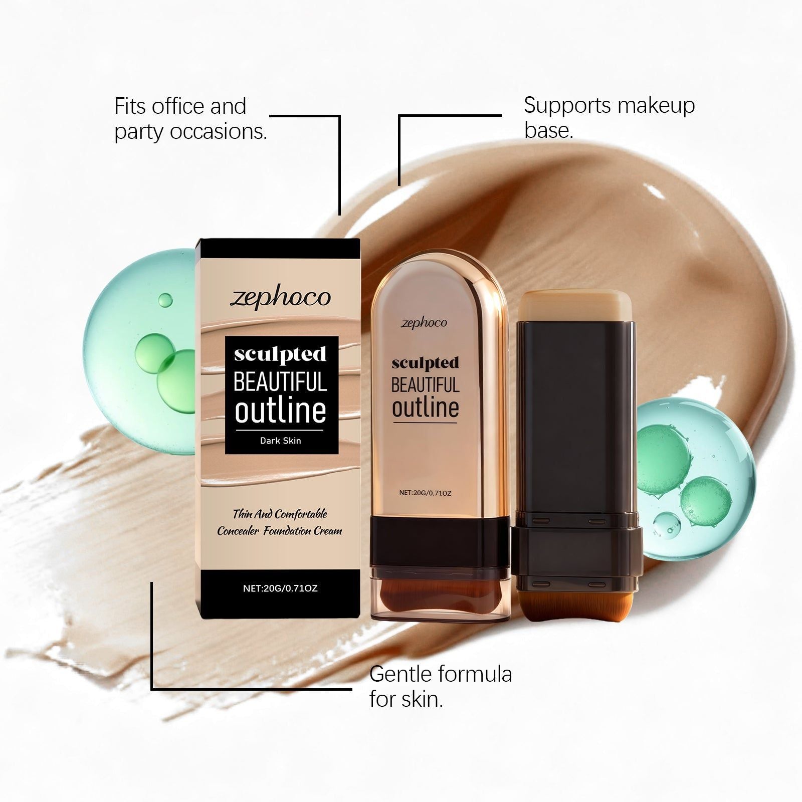 Dark Skin Foundation Stick, Matte, Moisturizing, Long-lasting, Blemish Cover ,20g