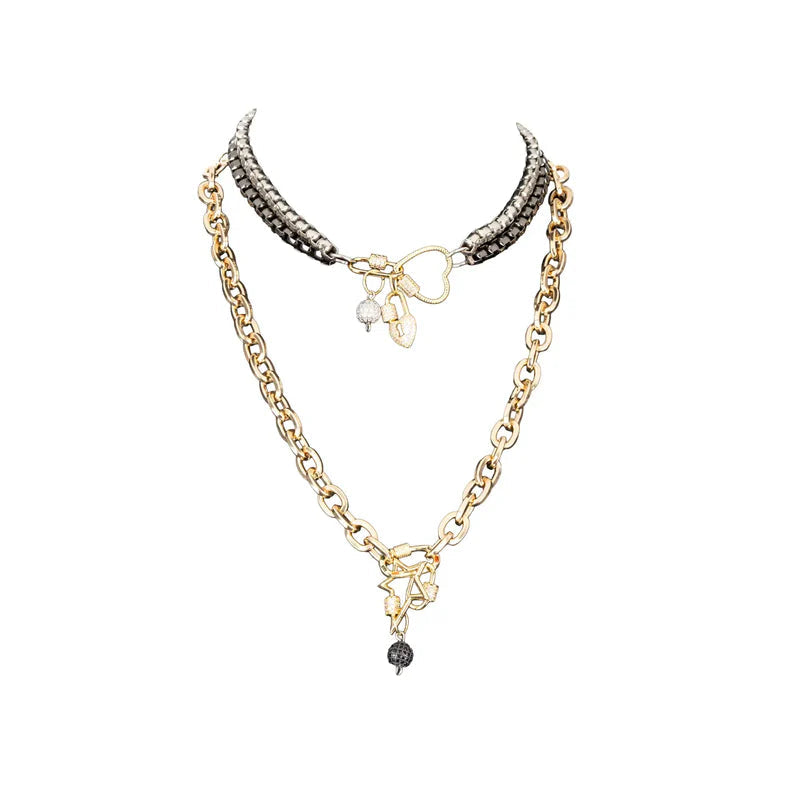 The Dark Mixed Metal Chain Necklace with Lock & Charms