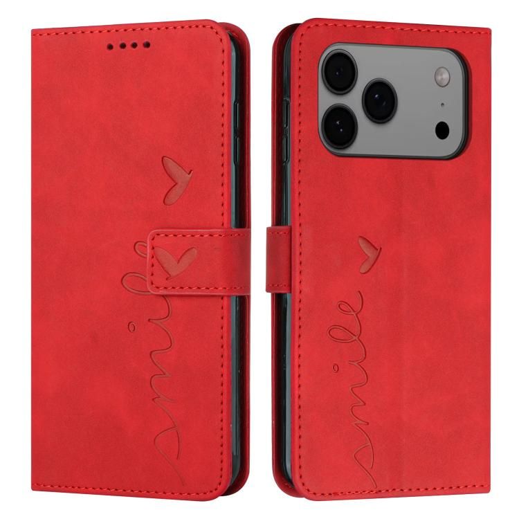 For iPhone 18 Pro Max / iPhone 17 Pro Max Skin Feel Heart Embossed Leather Phone Case with Long Lanyard