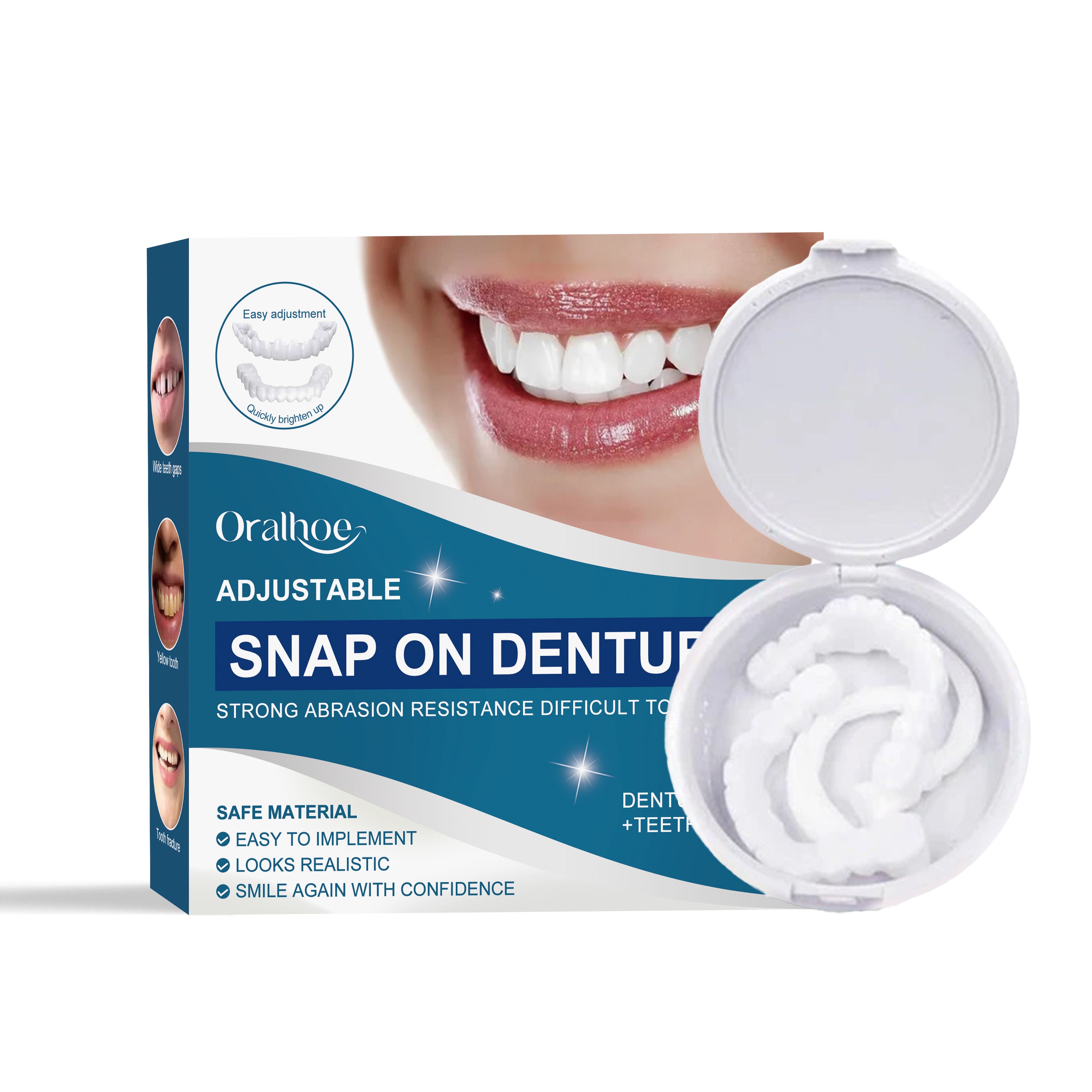 Adjustable Snap-On Denture, Natural Fit, Instant Smile Enhancement, Comfortable Materials ,1set