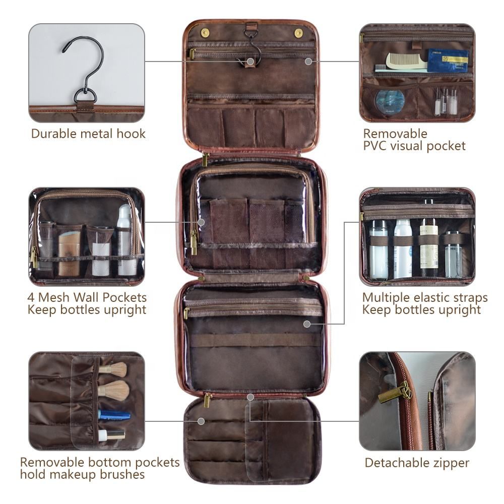 Pu Toiletry Bag Waterproof Large Capacity Wash Bag for Men Women