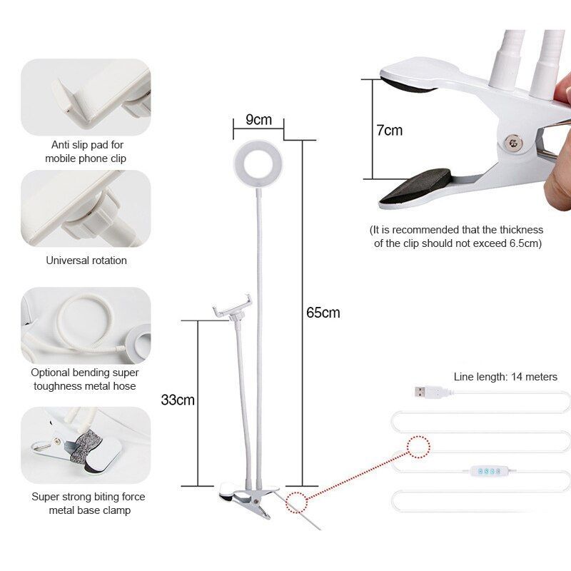 Selfie Ring Light Phone Holder Flexible Arm Stand Gooseneck Mount Live Streaming Bracket