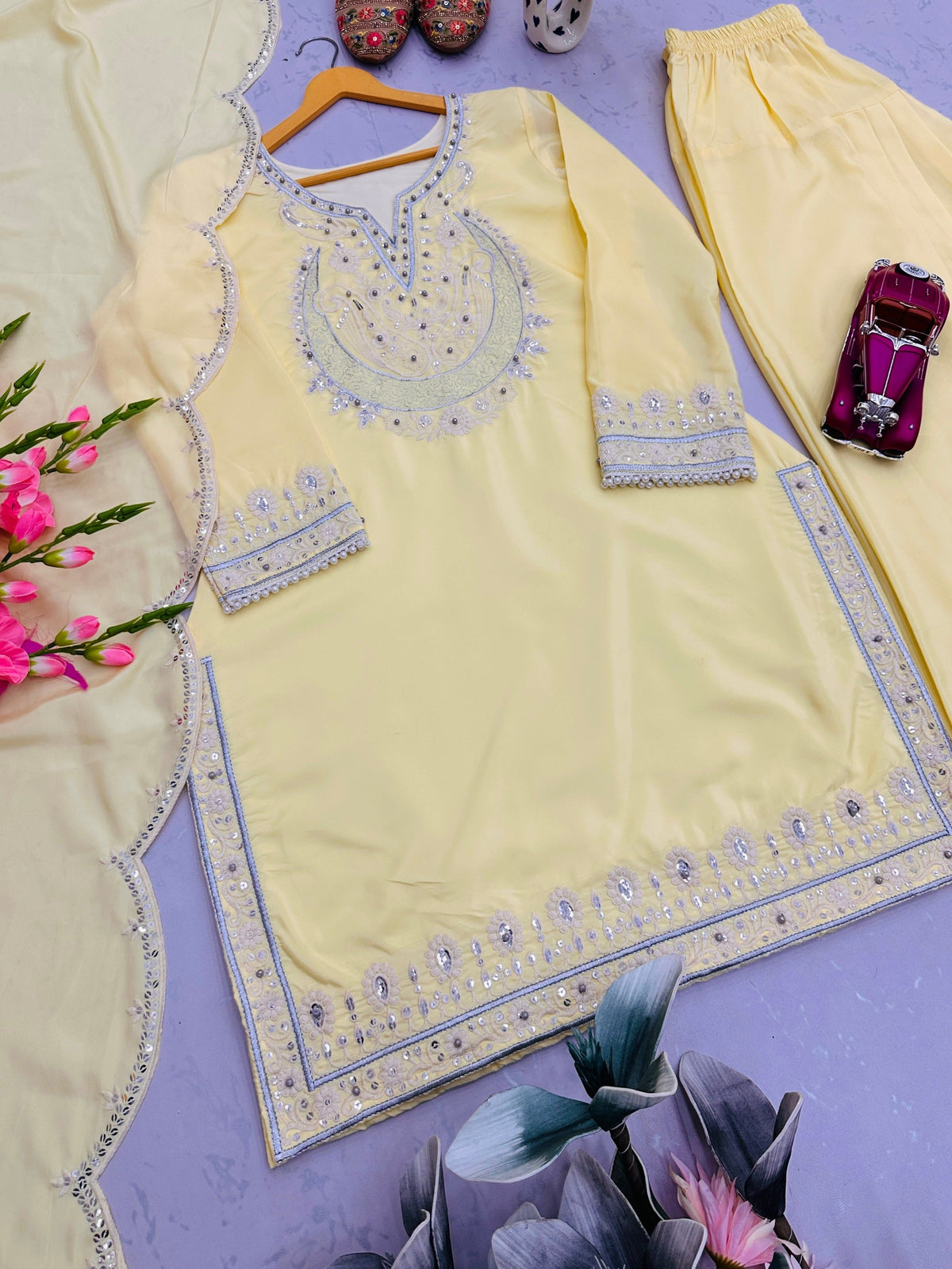 Fab Zone Women’s Designer Party Wear Look Top-Bottom And Dupatta
