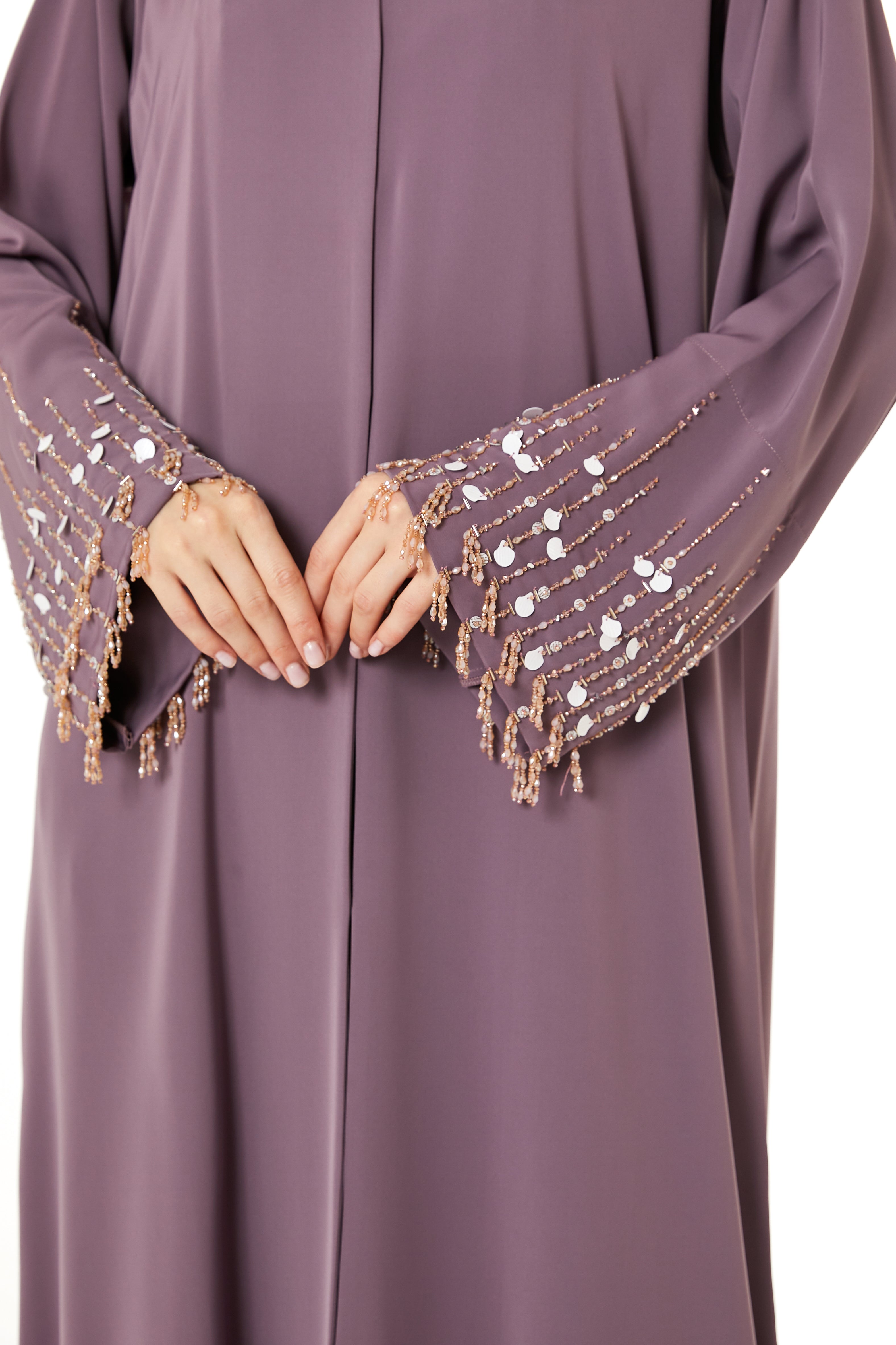 MOiSTREET Purple Korean Nida Hand Embellished Abaya