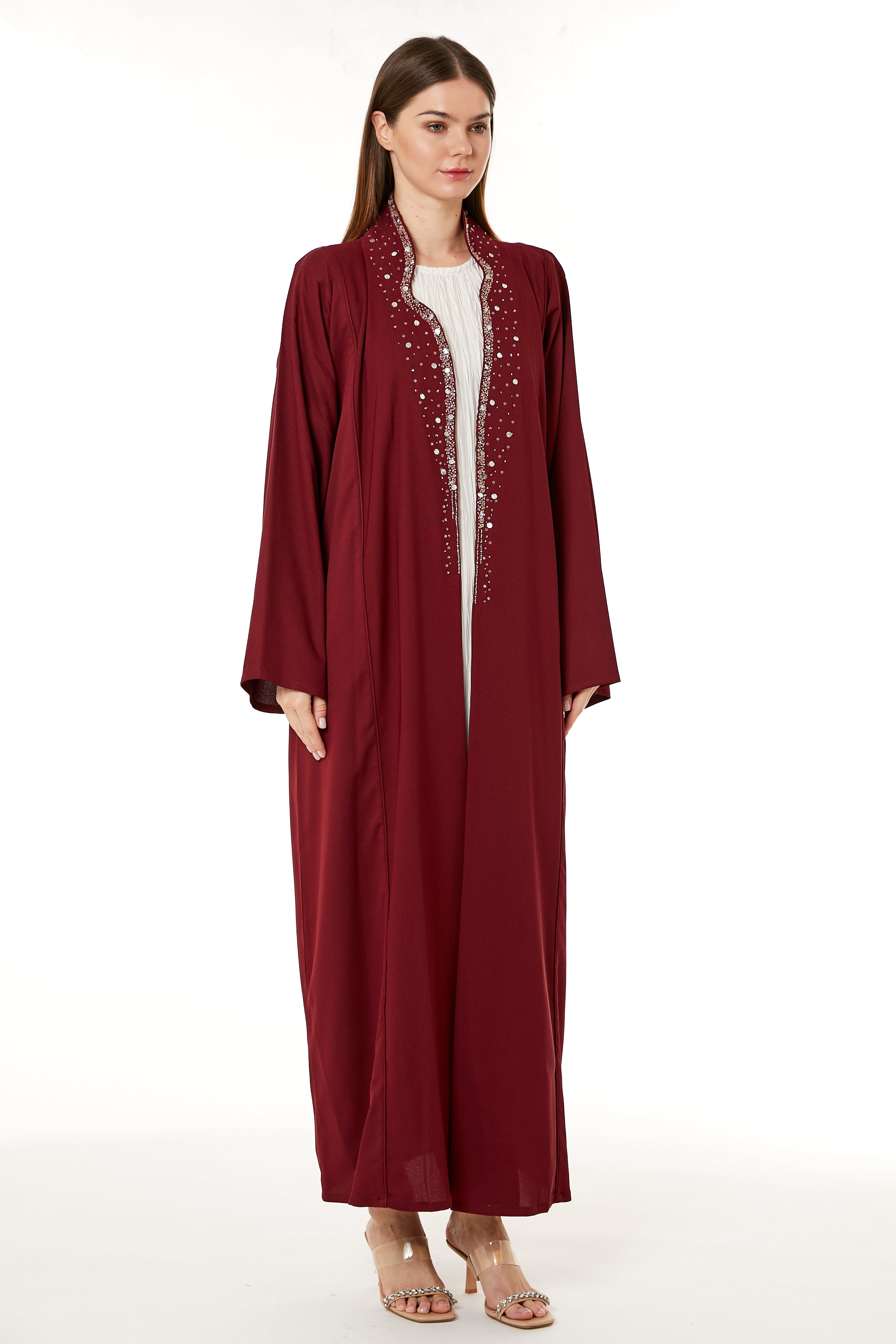 MOiSTREET Red Indonesian Crepe Hand Embellished Abaya