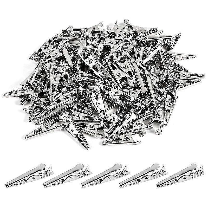100pcs 1.06in / 27mm Mini Metal Alligator Clips, Crocodile Clamps Silver Tone Nickel Plated Test