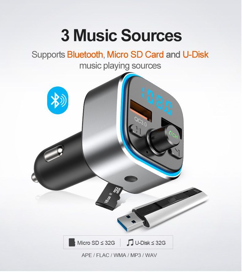 Bluetooth FM Transmitter Car Receiver Adapter Hands Free Calling Music Player Usb Charger