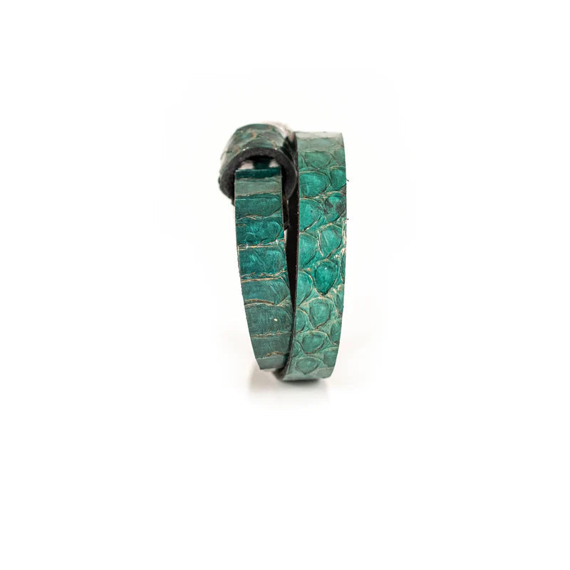 The Dark Turquoise Python Leather Bracelet with Crystal Panther Charm