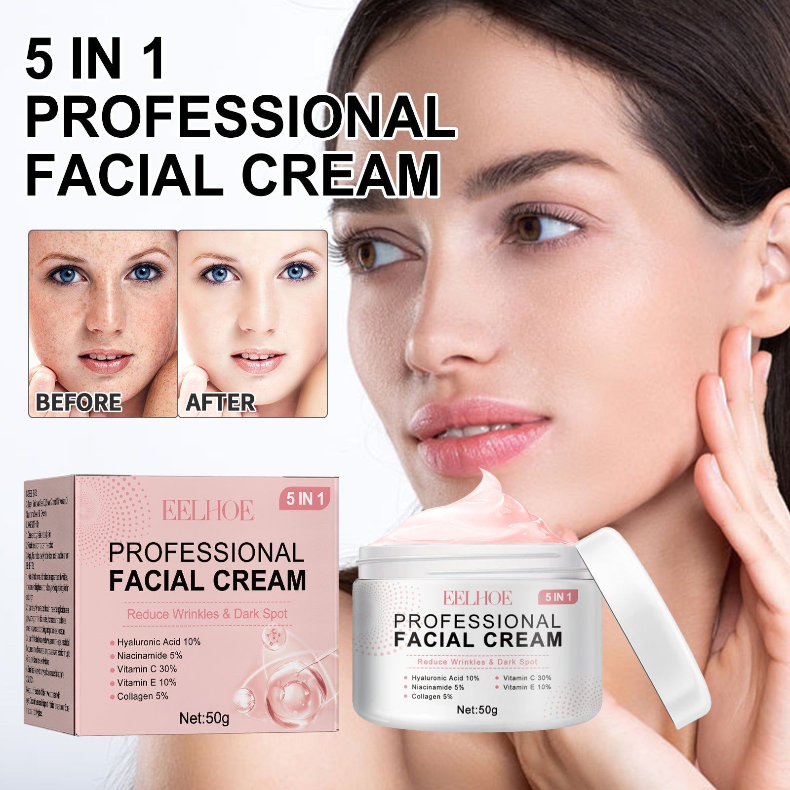 5 in 1 Firming Cream, Nourishing, Hydrating, Reduces Wrinkles, Brightens Sensitive Skin ,50g