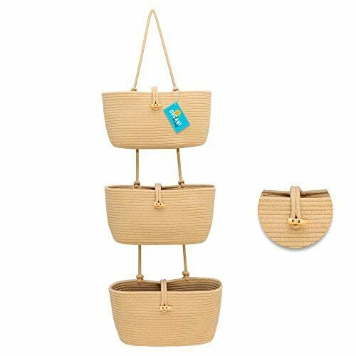 3 Tiers Cotton Rope Woven Wall Hanging Storage Basket Over The Door Hanging Organizer