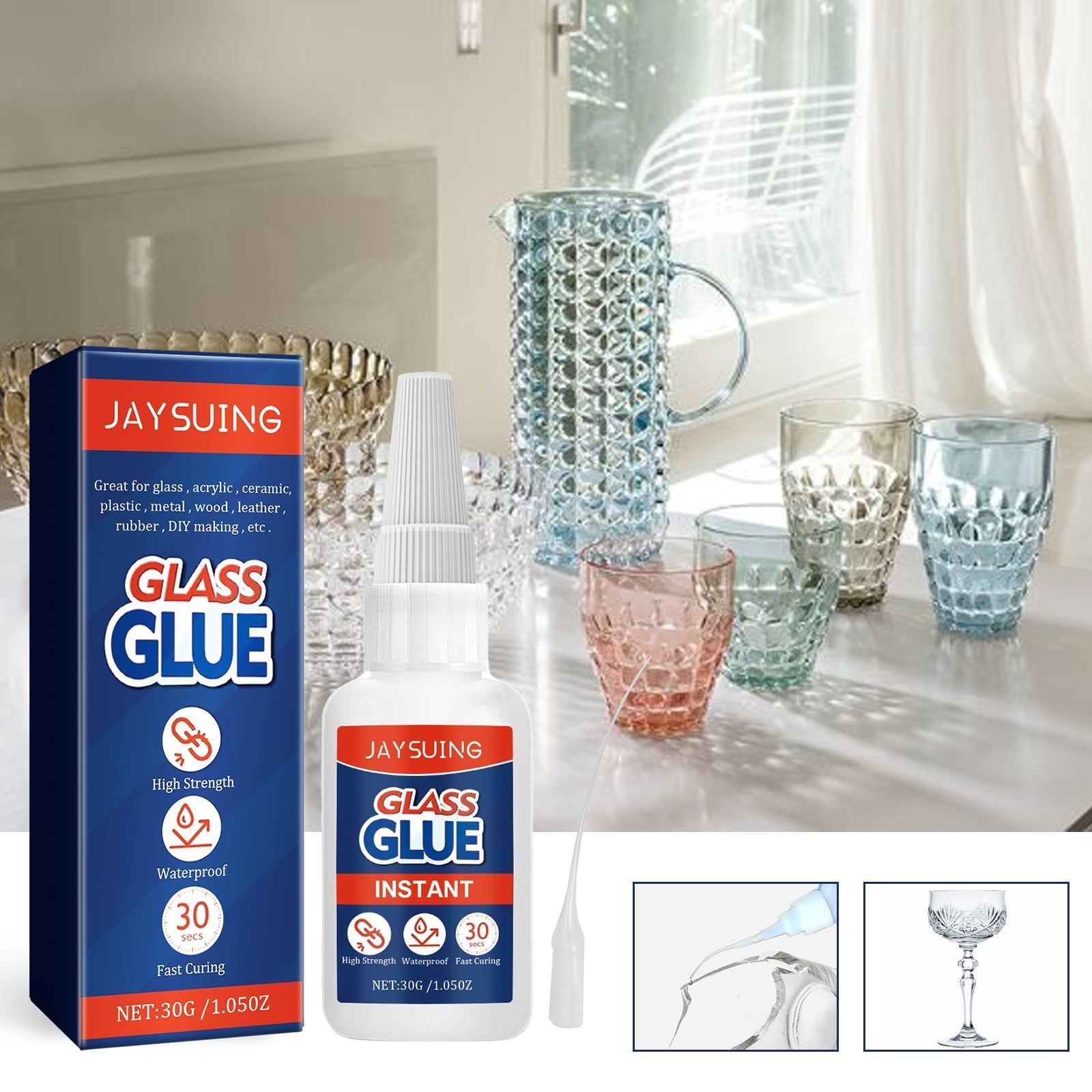 Fast Glass Repair Glue, Quick Bonding, Multi-Functional Acrylic Adhesive for Cracked Glass ,1set