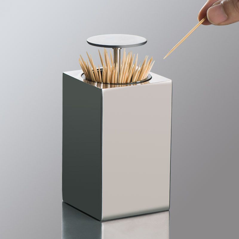 Toothpick Case Stainless Steel Toothpick Storage Box Automatic Tooth Pick Holder Dispenser
