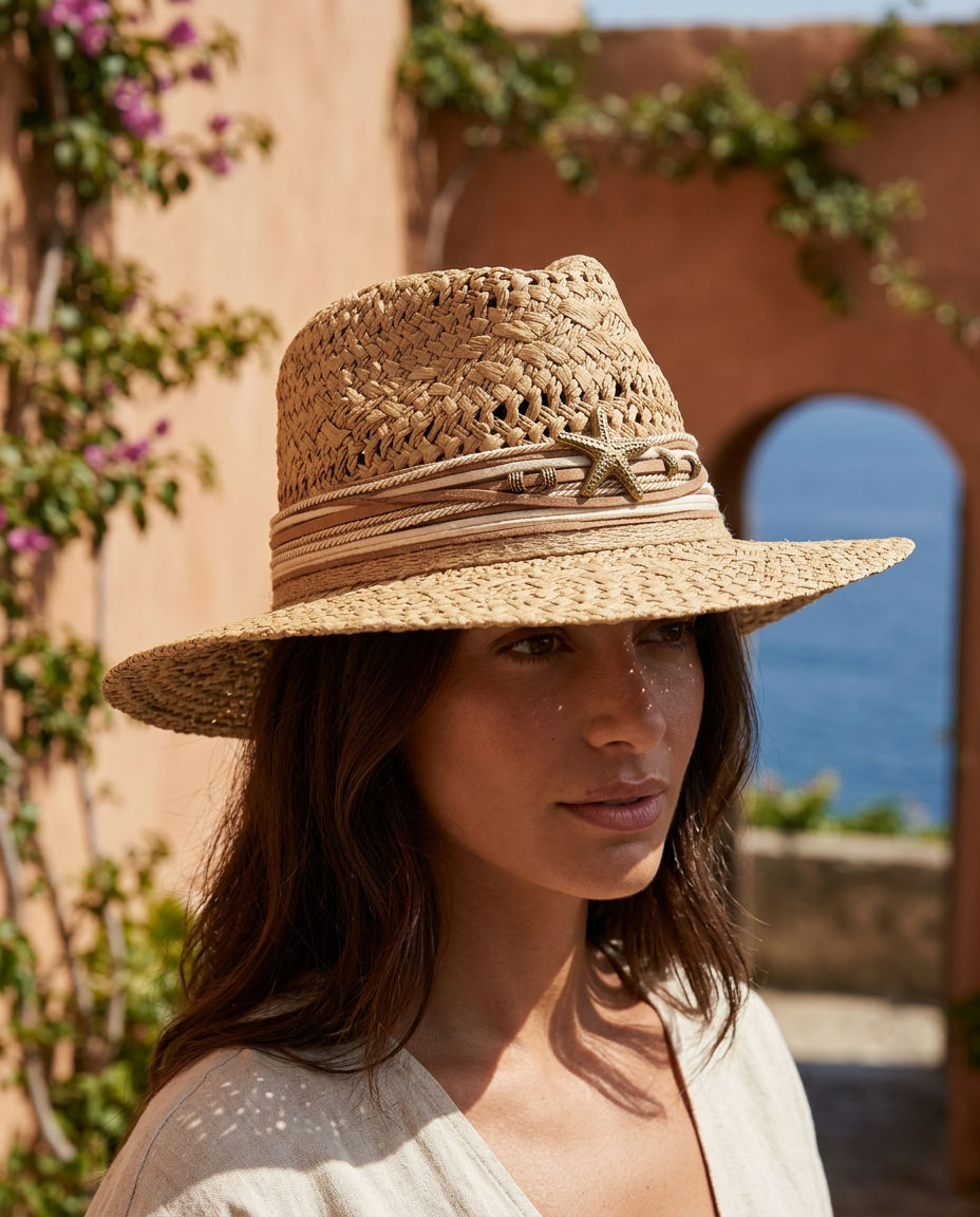 By Rita Raphael Camel Gold Starfish Straw Hat