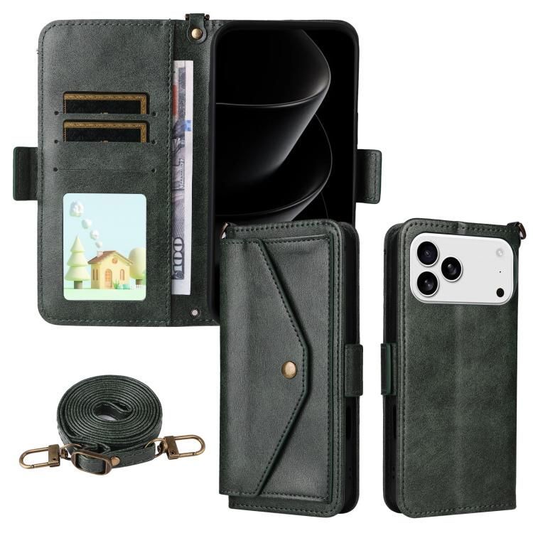 For iPhone 18 Pro Max / iPhone 17 Pro Max Multi-card Slots Crossbody Cowhide Leather Phone Case