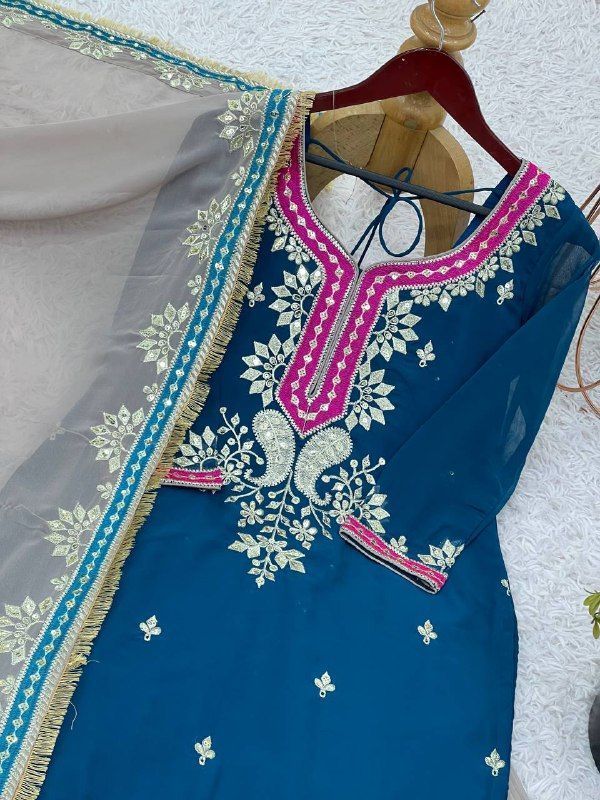Fab Zone Party Wear Look Designer Top Plazzo And Dupatta With Heavy Embroidery Work
