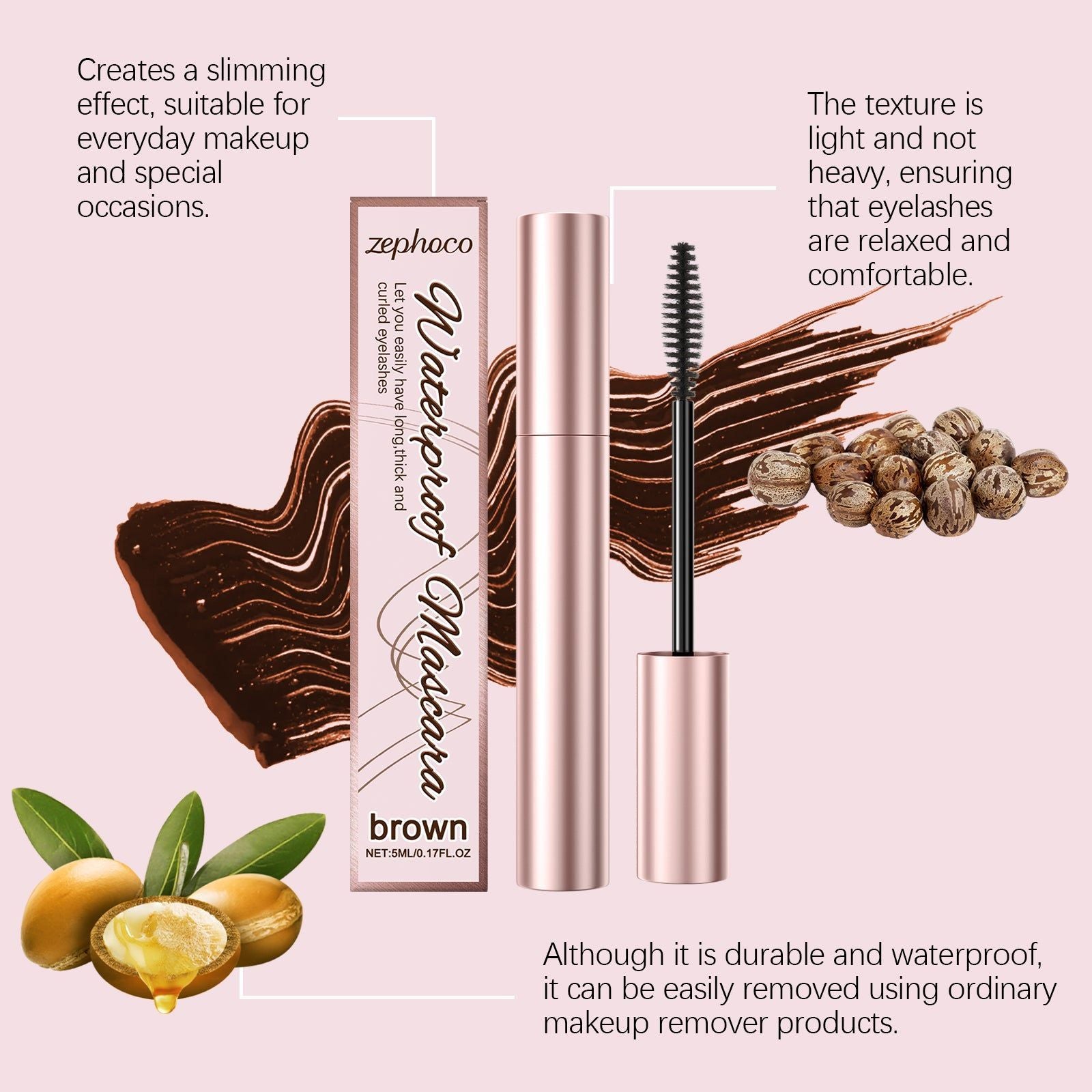 Brown Curl Mascara, Natural Beauty Enhancer, Voluminous, Long-Lasting, Easy Application ,5ml