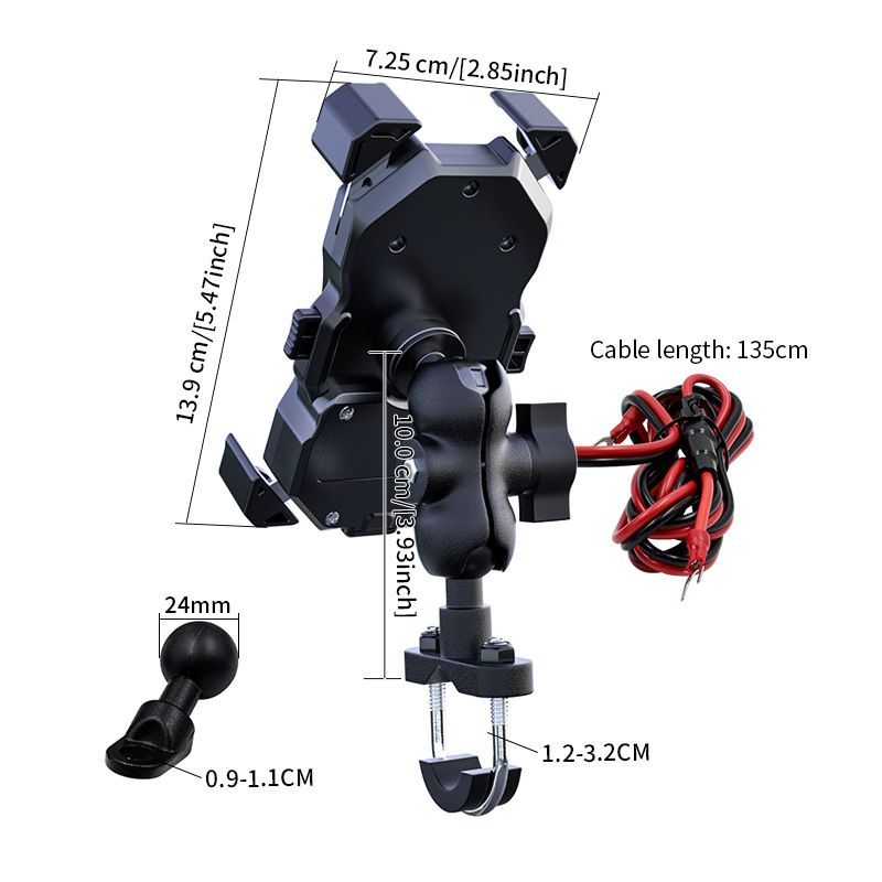 Motorcycle Phone Holder Wireless Quick Charger 360 Rotation Waterproof Mount
