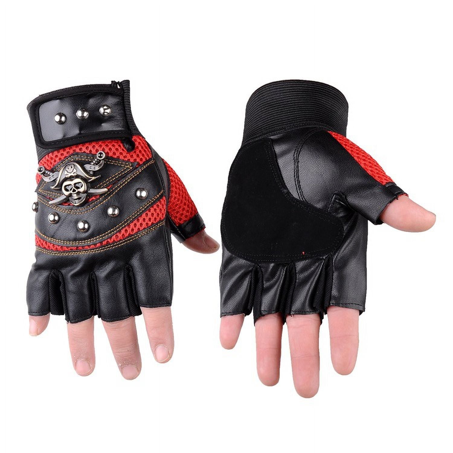 Men Motorcycle Riding Gloves Steampunk Gothic Gloves Vintage Fingerless Mittens