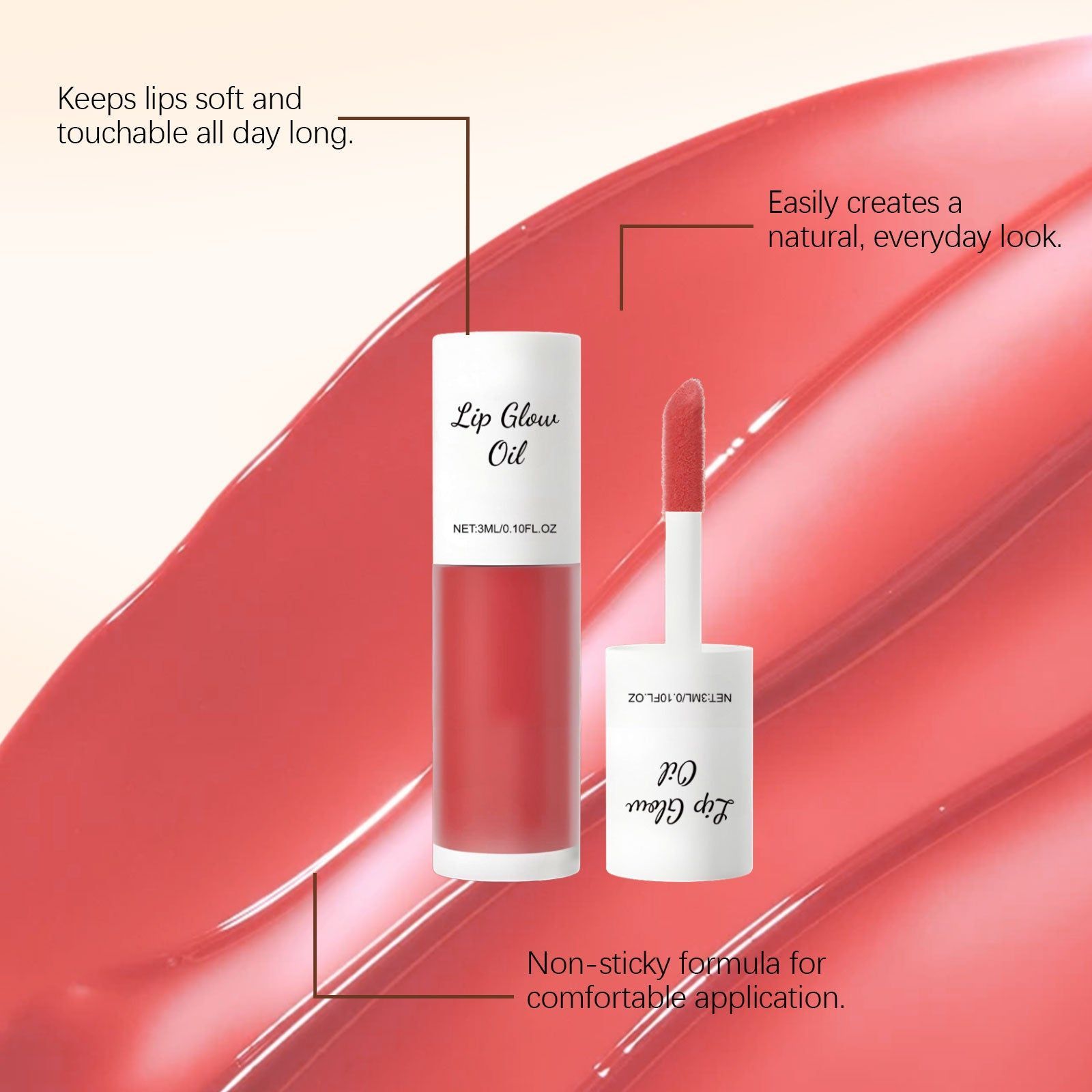 Cherry Lip Gloss Oil, Hydrating, Nourishing, Soft, Glossy, Non-Greasy ,3ml