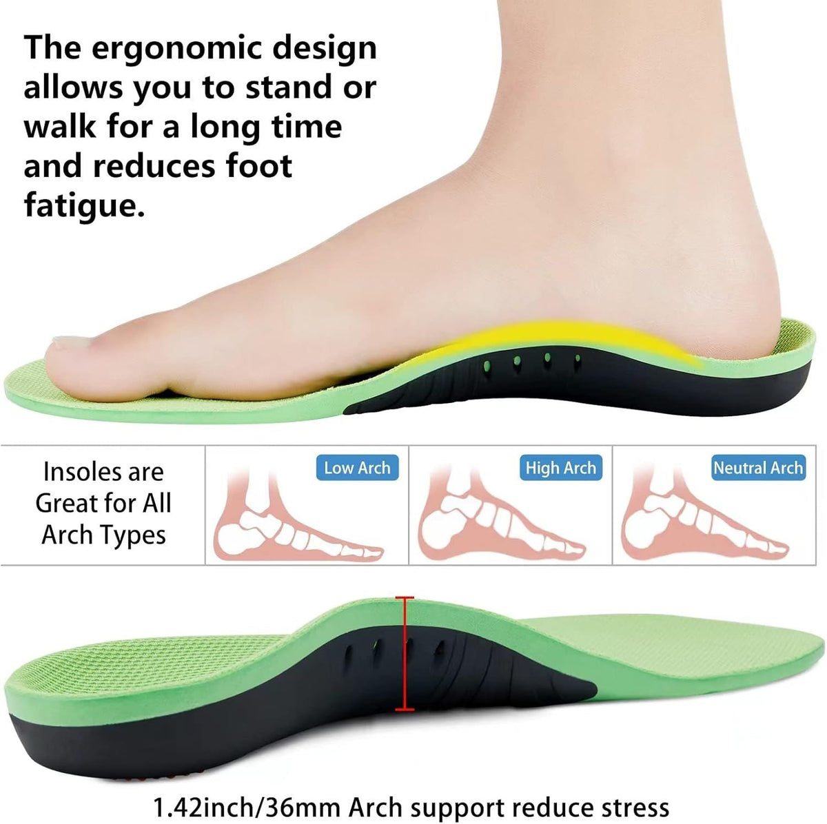 Plantar Fasciitis Relief Insoles Arch Support Insoles for Flat Feet Work Boot Insoles