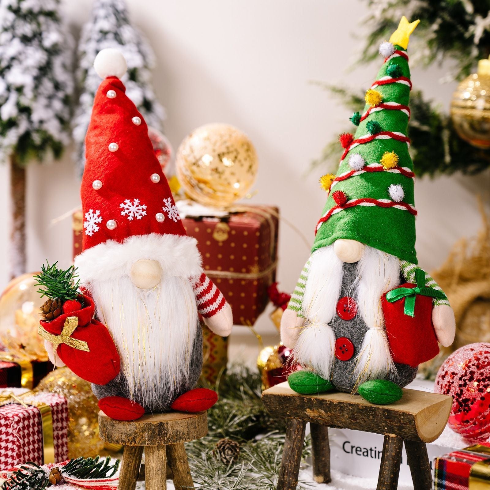 2pc Christmas Gnomes Plush Decorations Xmas Tabletop Elf Ornaments Holiday Home Decor