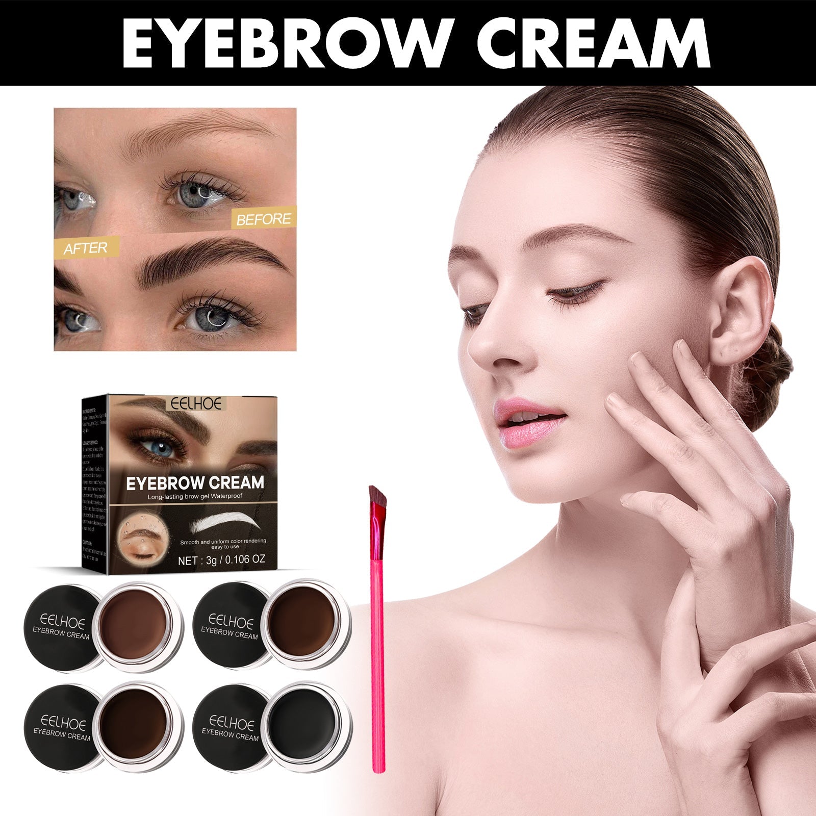 Create Long-Lasting, Natural Eyebrows Waterproof Brow Dye, Smudge-Proof, Easy to Use ,3g
