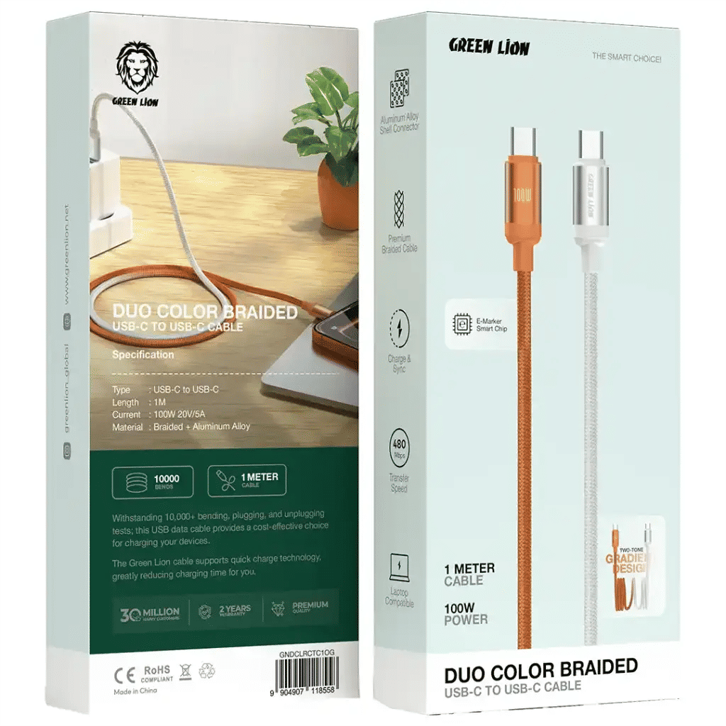 Green Lion Duo Color Braided USB-C to USB-C Cable