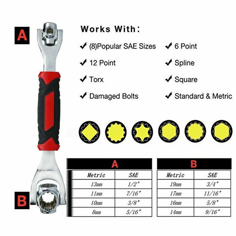 52 in 1 Tiger Wrench Tool Set Multi-Functional Socket Tiger Spanners 360° Rotating Wrench Hand Tools