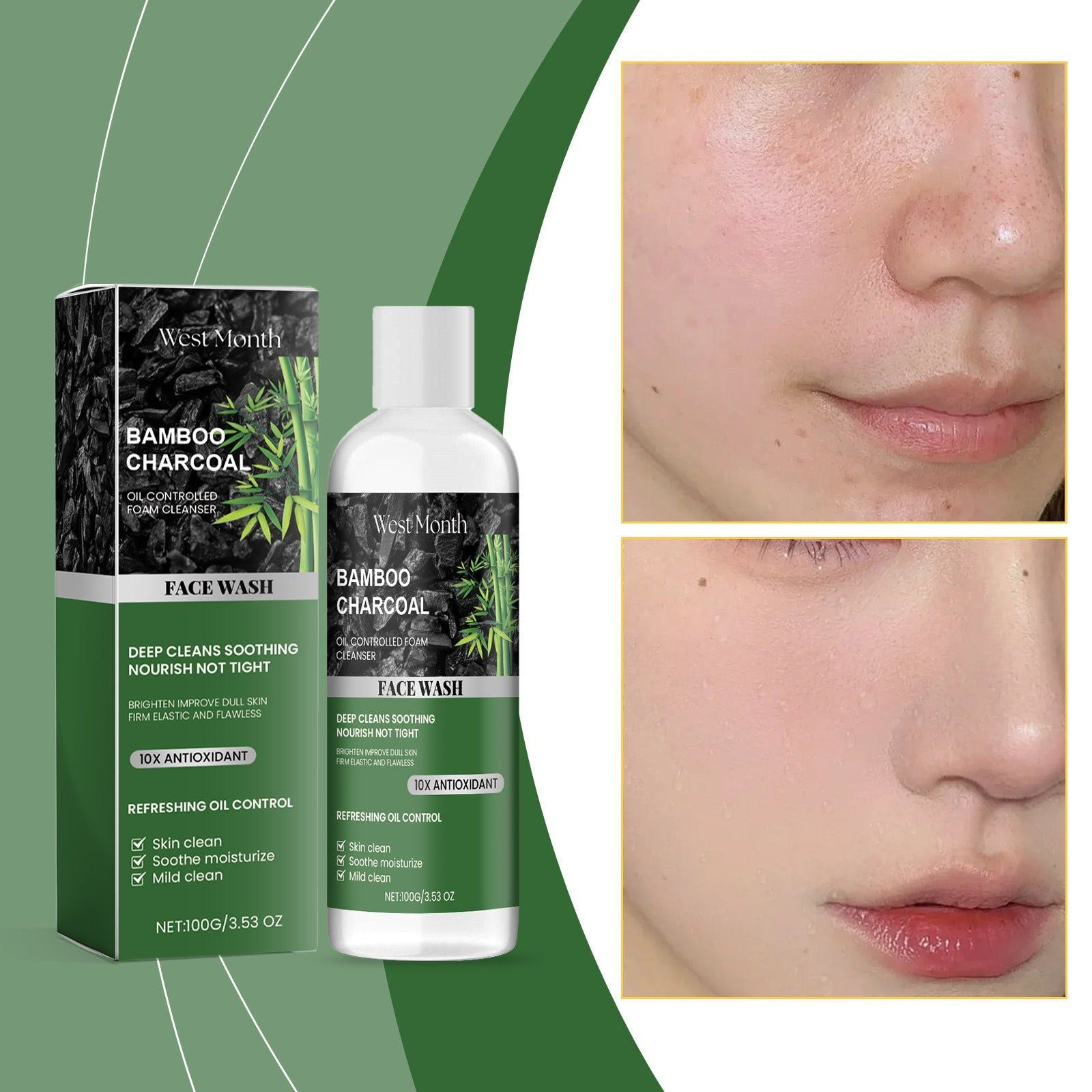 Charcoal Facial Cleansing Wash, Oil Control, Deep Pore Cleanser, Refreshing, Moisturizing ,100g