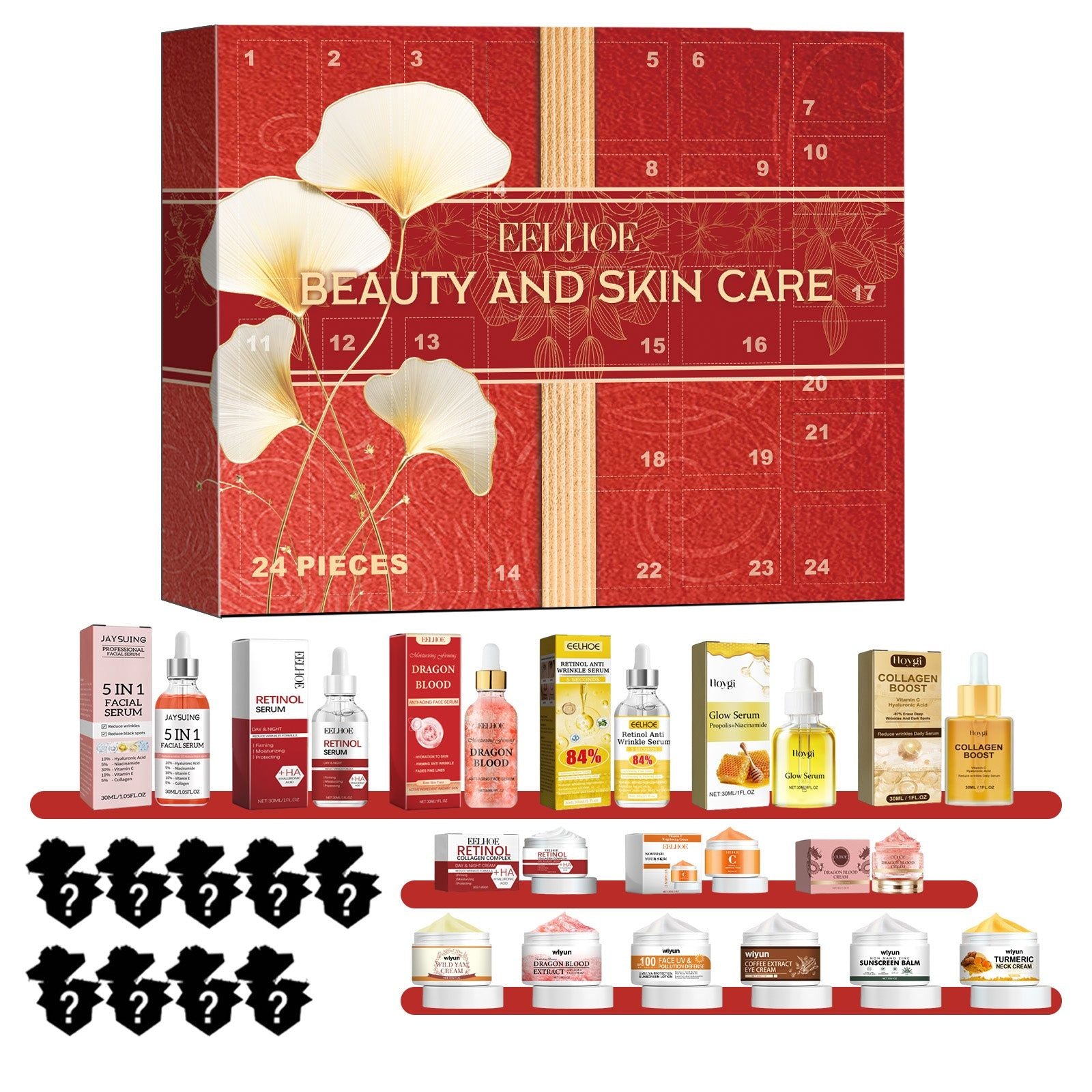 24 Cells Beauty Skin Care Set, Hydrating, Moisturizing, Anti-Aging, Christmas Surprise ,24 types of