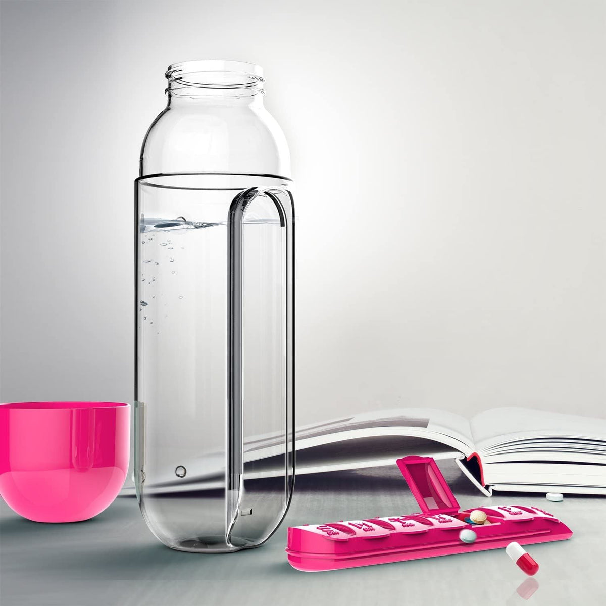 Pill Organizer Water Bottle 7 Day Medicine Holder With Weekly Dispensers Capsule Drink Bottle