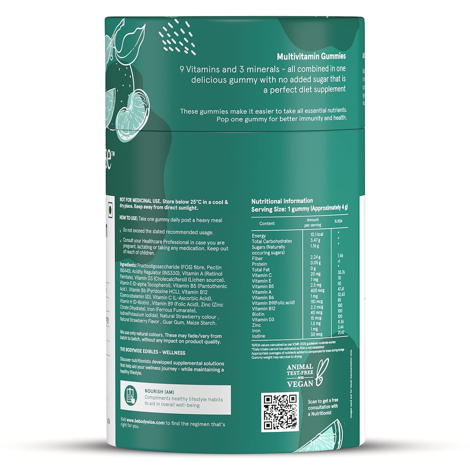 بي بوديوايز متعدد الفيتامينات جاميز | عبوة تكفي 60 يومًا | يحتوي على الألياف والزنك والحديد والبيوتين | فيتامين D3 و B6 و E و A | يعزز الطاقة والقدرة على التحمل ويحسن المناعة وصحة البشرة | نباتي وخالٍ من الجلوتين والجيلاتين