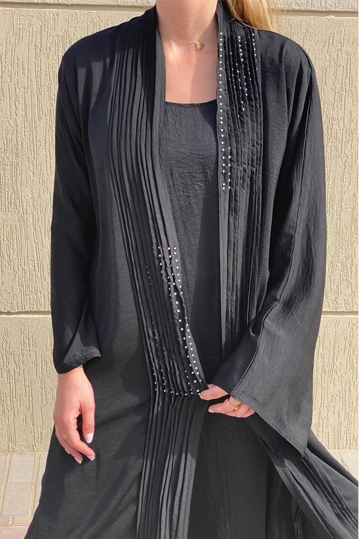 MOiSTREET Harir Maqsood Black Pleated Abaya