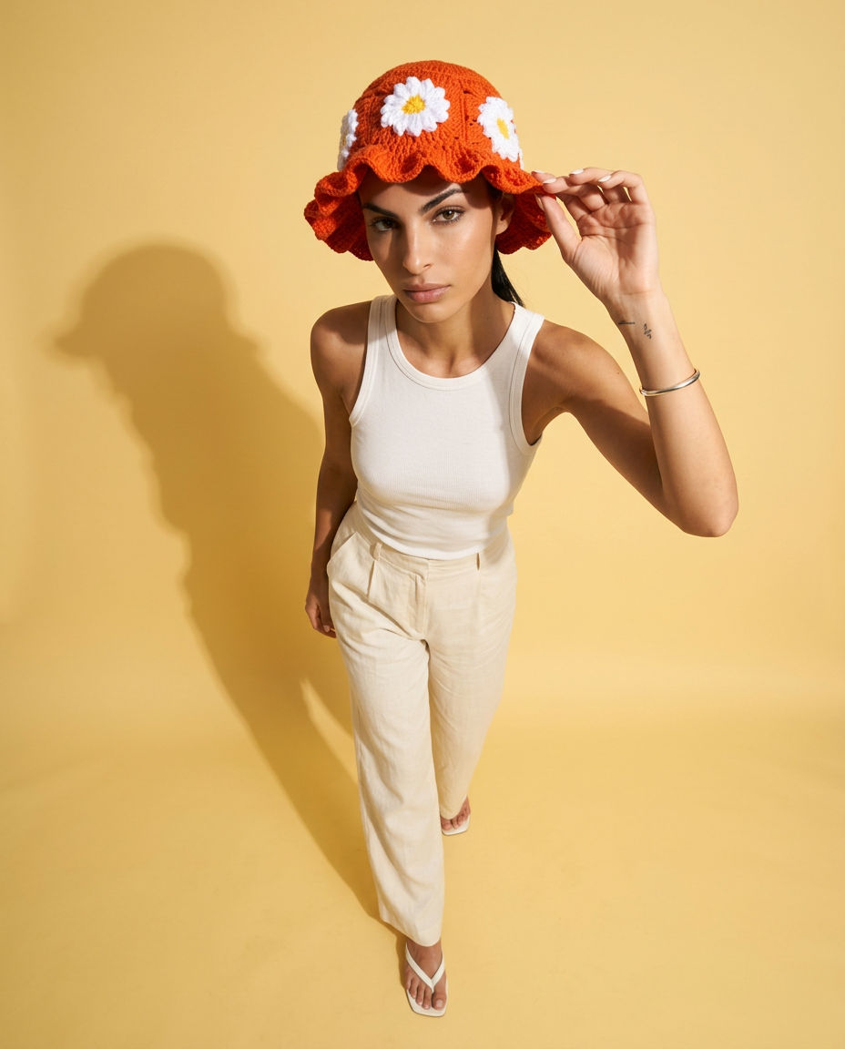 Hush and Stitch Orange Daisy Bucket Hat