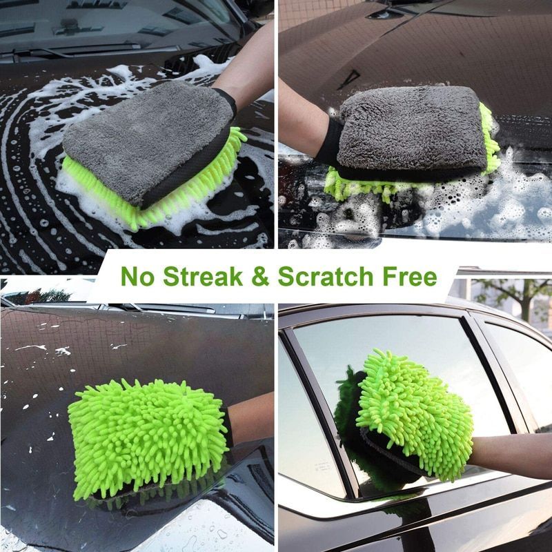 Double-Faced Car Wash Glove Chenille Microfiber Cleaning Pad Car Wax Detailing Brush