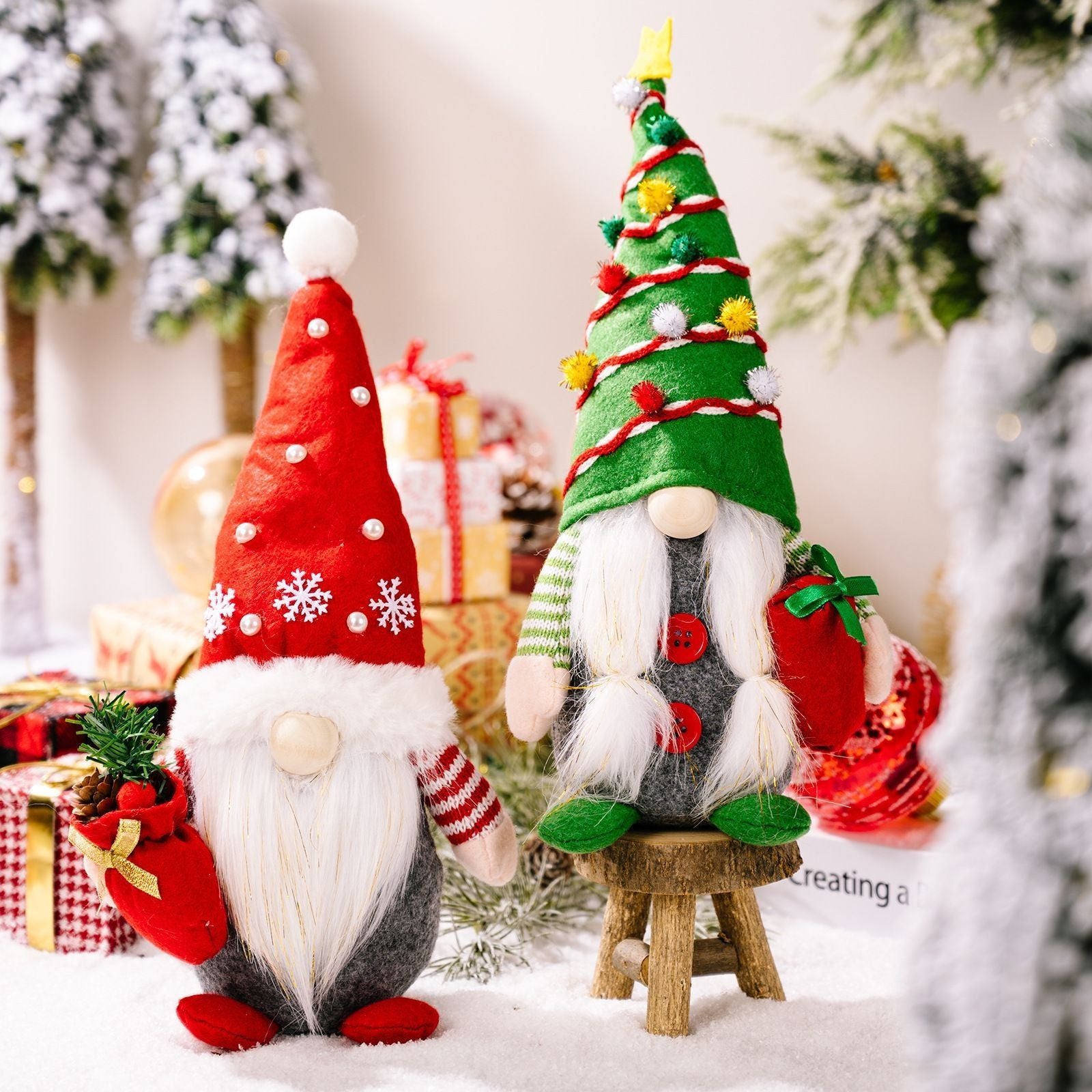 2pc Christmas Gnomes Plush Decorations Xmas Tabletop Elf Ornaments Holiday Home Decor