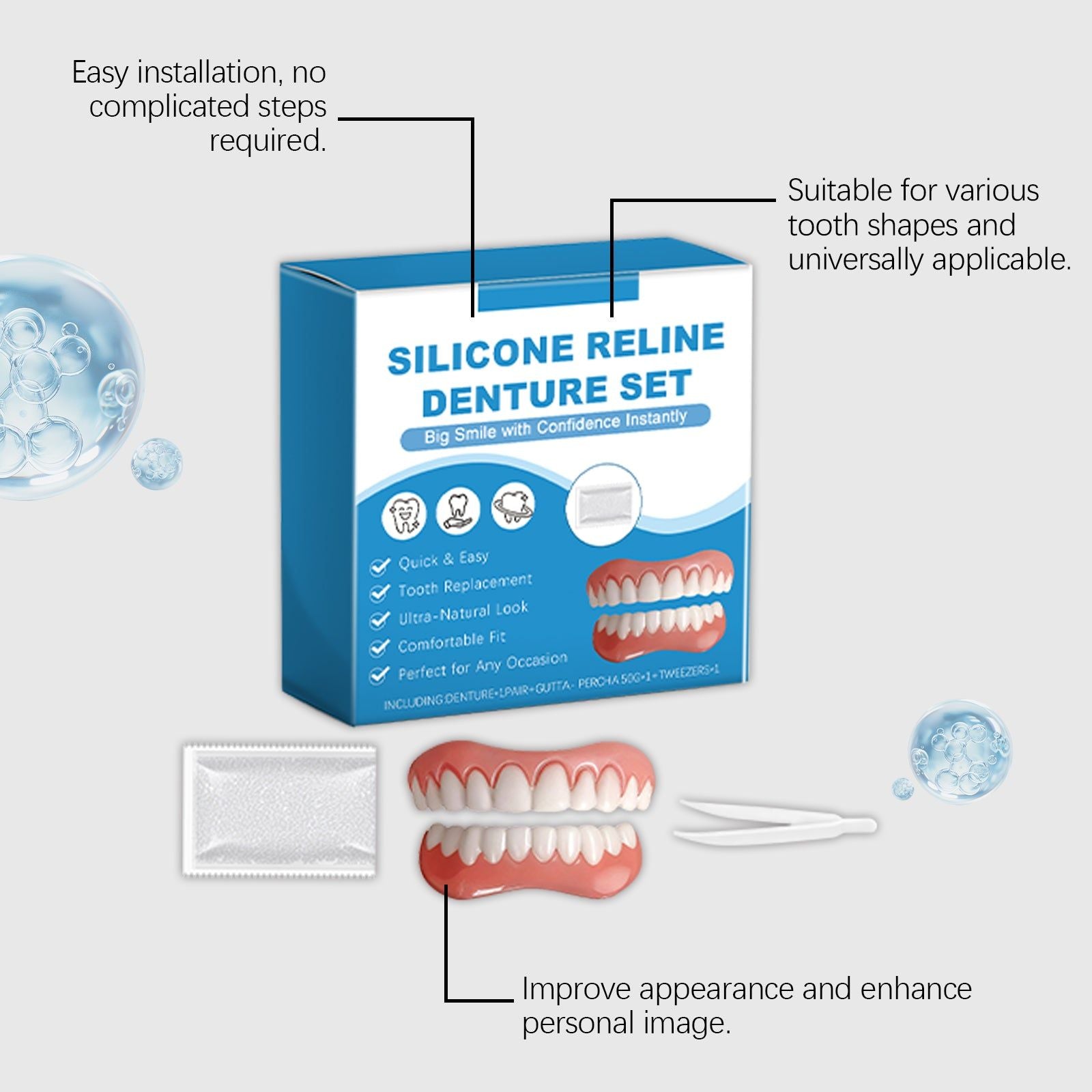 Premium Denture Care Sets, Natural Look, Comfortable Fit, Easy Modification ,1 set