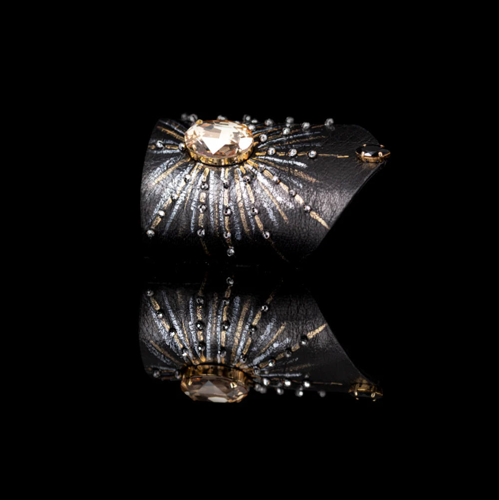 The Dark Celestial Burst Crystal Leather Cuff