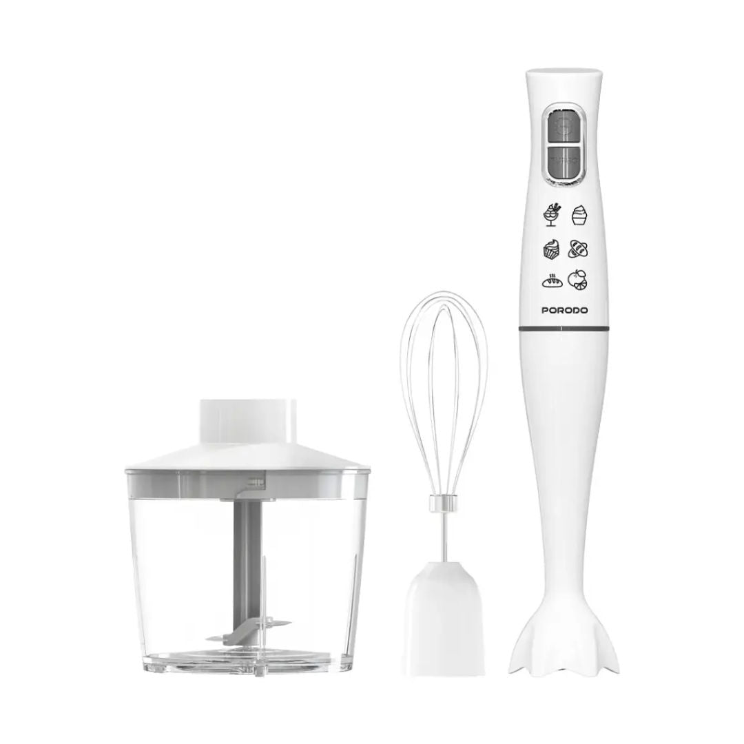 Porodo Lifestyle Powerful Hand Blender Food Chopper & Whisker, White