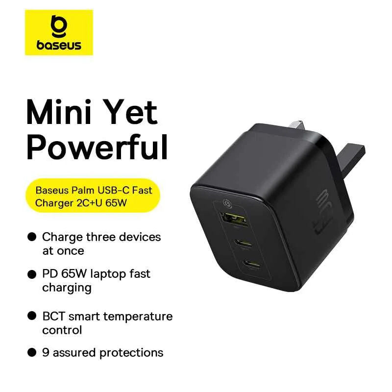 شاحن سريع Baseus Palm 2C-U 65W Uk Cluster أسود، P1011160D113-00