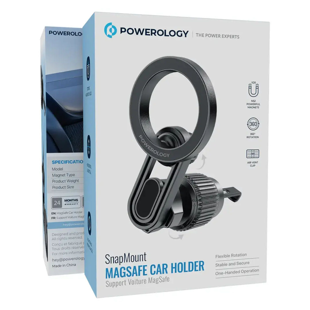 Powerology SnapMount MagSafe Car Holder, Black