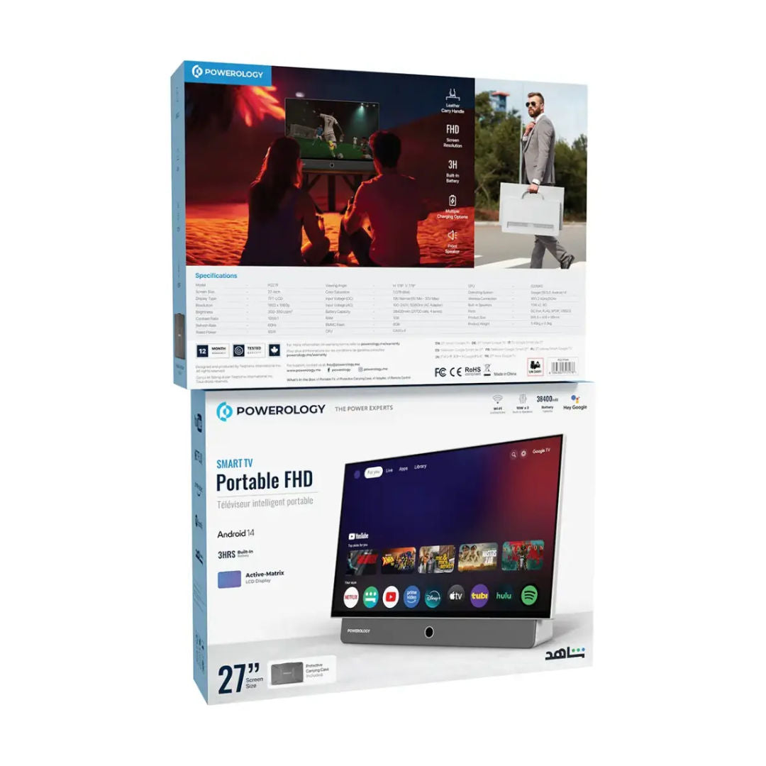 Powerology Portable FHD Smart TV 27", White