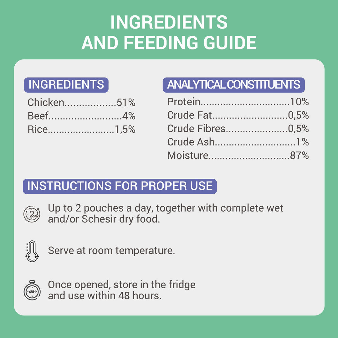 Schesir Complements Cat Wet Food in Broth, Chicken with Beef 70g