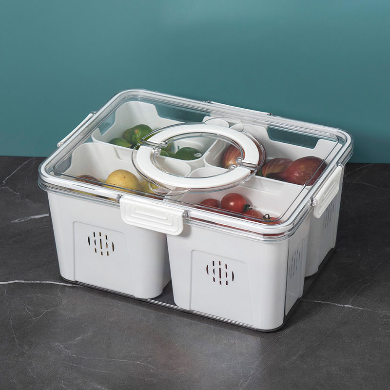 Portable 4-Compartment Fruit & Vegetable Storage Box - White