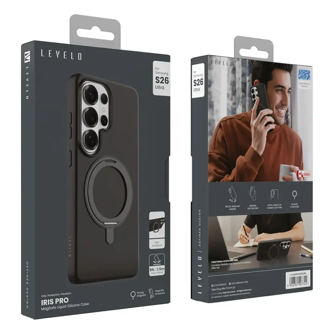 Levelo Iris Pro MagSafe Liquid Silicone Case For Samsung S26 Ultra, Black