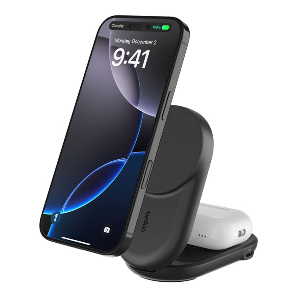 Belkin UltraCharge Qi2 2 in 1 Foldable Charging Stand 25W, Black
