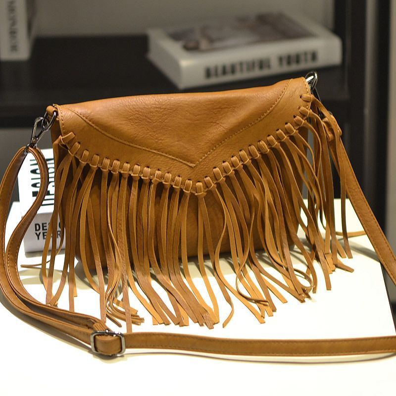 Women Vintage Fringe Crossbody Bag PU Leather Hobo Bag Shoulder Bag
